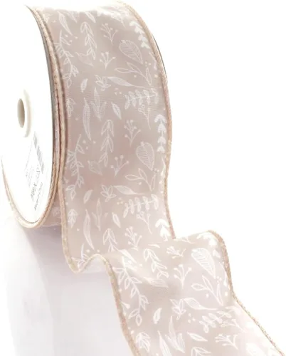 Vista 3 de Ribbon Traditions Cinta con alambre de ramitas verdes beige 2 1/2" x 10 yardas