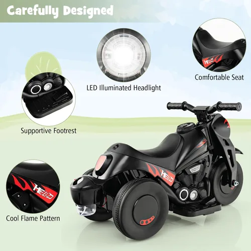 Vista 4 de Costzon Motocicleta para niños, motocicleta de 6 V con fabricante de burbujas, música, faro LED, adelante y atrás, motocicleta eléctrica de 3 ruedas