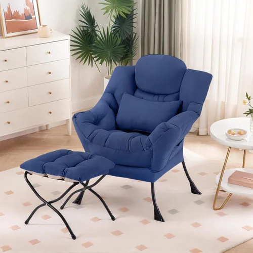 Vista 15 de Furlide Silla Perezosa con Otomana, Cómoda Silla de Salón con Brazos de Tela Acentuada con Almohada Lumbar y Reposapiés Plegable, Silla Sofá de Beige