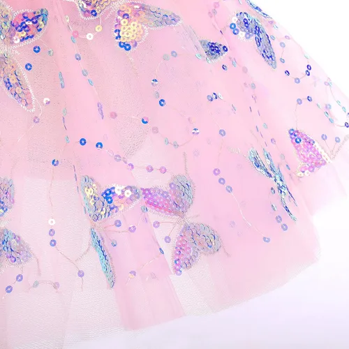 Vista 6 de AFAVOM Camisola de lentejuelas de mariposa para niñas, vestido de ballet con volantes, falda tutú con purpurina, leotardo, disfraz de bailarina
