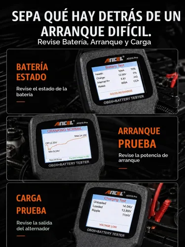 Vista 3 de Ancel AD310 Pro Bluetooth OBD2 escáner y probador de batería para Gris