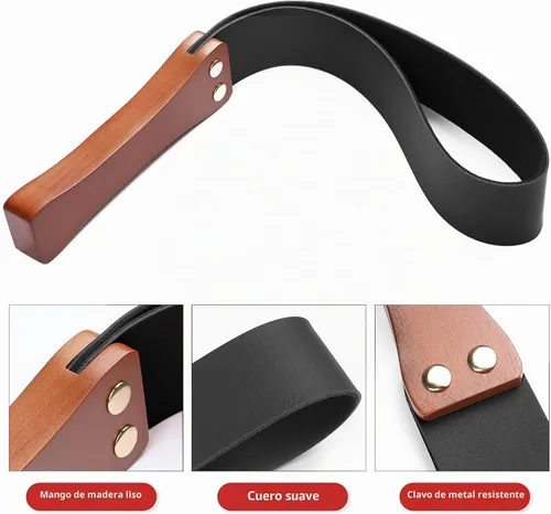 Vista 3 de Fusta de Cuero con Mango de Madera Antideslizante, Fusta de Equitación para Caballos, Fusta Ecuestre de 19