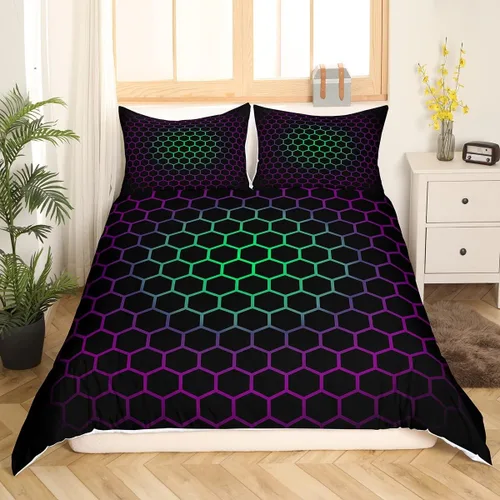 Vista 26 de Funda de edredón de panal para niños, hombres y niñas, juego de ropa de cama moderno con temática geométrica hexagonal, diseño de cuadrícula