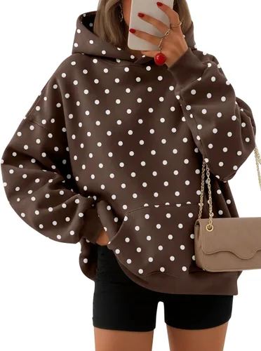 Vista 24 de EFAN Sudaderas con capucha para mujer, suéteres de forro polar cómodos Lunares albaricoques