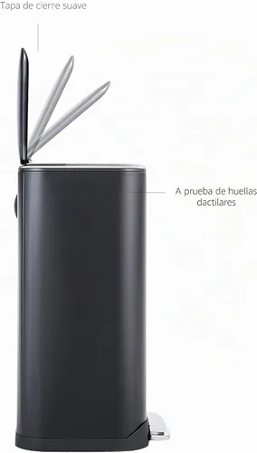 Vista 3 de Amazon Basics Bote de basura rectangular de metal con pedal de cierre suave, 32 litros/8.5 galones, 14 pulgadas de largo x 14 pulgadas de ancho x