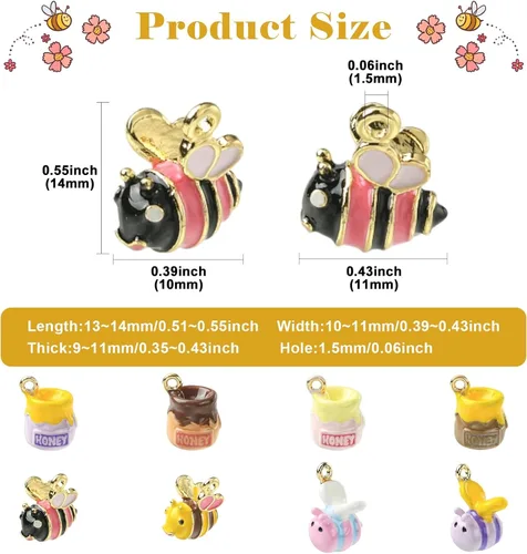 Vista 2 de KitBeads Enamel Animal Charm Alloy Cartoon Pendnats for Jewelry Making Bulk Bee 8Pcs