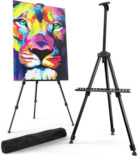 Vista 6 de Caballete de arte portátil de 63 pulgadas, soporte de fotos negro para exhibición con bolsa, soporte de caballete de arte de mesa para letreros