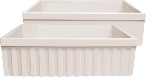 Vista 8 de Whitehaus WHQ330-WH Farmhaus Quatro Alcove - Fregadero reversible de arcilla refractaria de 30 pulgadas con delantal estriado, color blanco