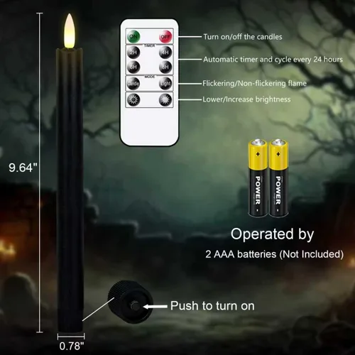 Vista 6 de GenSwin Velas cónicas negras sin llama parpadeantes con control remoto de 10 teclas, funciona con pilas, velas LED cálidas con mecha 3D