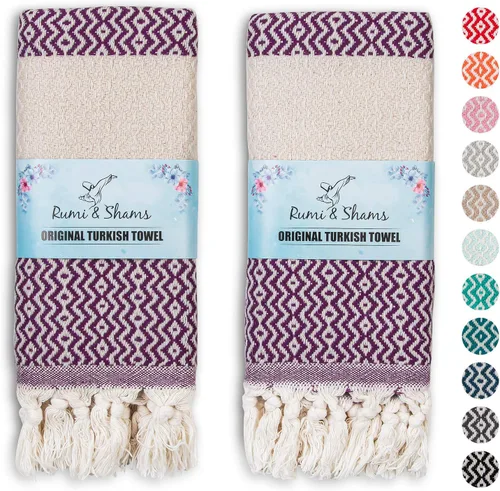 Vista 13 de RUMI & SHAMS - Toalla de mano turca para baño y cocina - 2 toallas de mano decorativas de lujo para baño - Toallas rústicas de cocina de 100 %