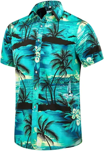 Vista 32 de EUOW - Camisas hawaianas para hombre de manga corta con botones, estampadas para la playa y el verano