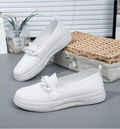 Vista 7 de Zapatos anchos de punta redonda para mujer, transpirables, ligeros, para mujeres mayores, para caminar, enfermera, trabajo, zapatos planos sin