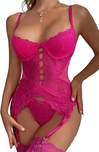 Vista 4 de Lilosy Sexy Floral lace Lingerie Teddy Bodysuit