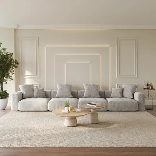 Vista 48 de WJShome Cloud Couch Sofá Seccional Modular, Sofá en Forma de L de 102 pulgadas con Otomana, Sofá de Pana Beige de 3 Asientos, Sofá Seccional