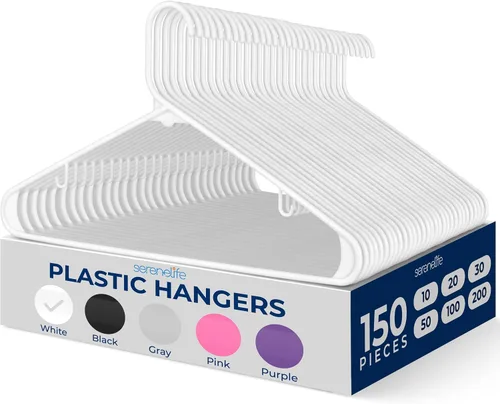 Vista 8 de SereneLife - Juego de 10 perchas de plástico con gancho de metal, color negro Non-Slip, Lightweight hangers with a slim profile help keep closets