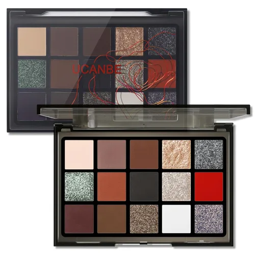 Vista 10 de UCANBE Paleta de sombras de ojos de 15 colores – Kit de maquillaje para ojos con brillo mate, purpurina metálica, tonos frescos en blanco, azul