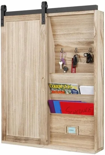Vista 5 de OS - Organizador de pared de madera para muebles de hogar y oficina, color natural envejecido