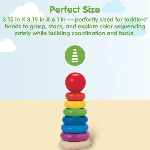 Vista 2 de PlanToys Anillo apilable de madera para motricidad fina inspirada en Montessori y aprendizaje temprano Reconocimiento de color, resolución