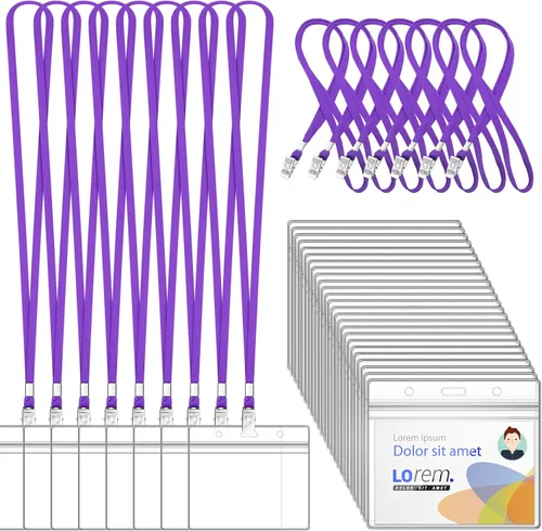Vista 9 de 100 piezas de cordones para tarjetas de identificación y 100 piezas de soportes horizontales de plástico transparente para tarjetas