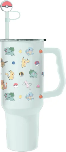 Vista 29 de Silver Buffalo Adventure Time With BMO - Vaso de acero inoxidable de doble pared con asa y pajilla, cabe en portavasos estándar, 40 onzas