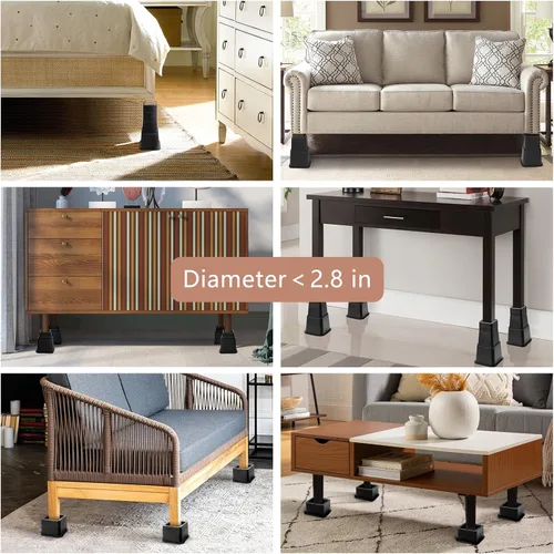 Vista 6 de 28 PCS Elevadores de Cama Ajustables de 12 Pulgadas Resistentes, Elevadores de Muebles con Elevación en Alturas de 1, 2, 3, 4, 5, 6, 7, 8, 9, 10