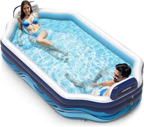 Vista 6 de VISTOP Piscina inflable para adultos o niños con asientos/portavasos, grandes y gruesos, piscina fresca para la familia, piscina de agua inflable