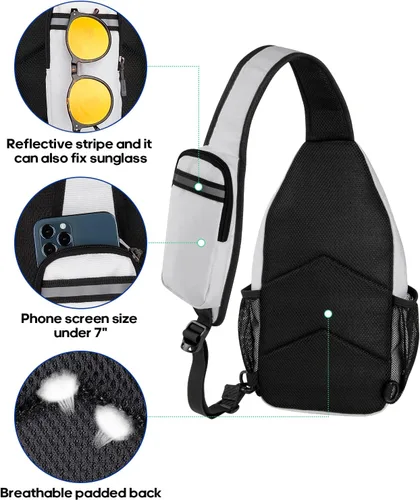 Vista 125 de Waterfly - Mochila cruzada tipo bandolera para viajes y caminatas, bolsa de pecho, Gris, talla única