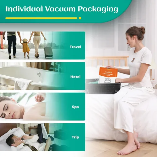 Vista 20 de Sábanas desechables para hotel, artículos esenciales de viaje con 2 toallas de baño desechables, 2 toallas faciales desechables y 4 piezas