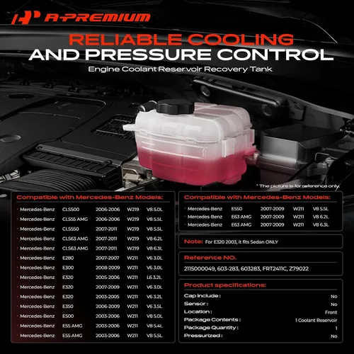 Vista 2 de A-Premium Tanque de depósito de recuperación de desbordamiento de refrigerante compatible con Mercedes-Benz E280, E300, E320, E350, E500, E55 AMG