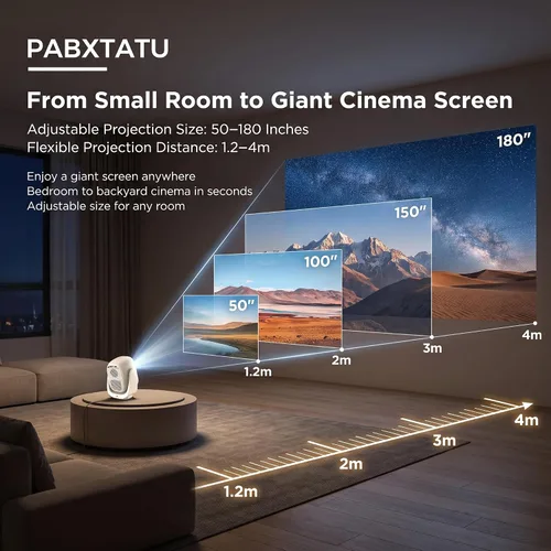 Vista 4 de Proyector inteligente con inclinación panorámica ajustada, proyector de película 4K compatible con 1080P, enfoque automático y corrección Keystone