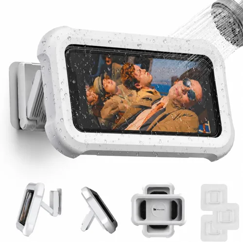Vista 9 de Mistriddle Soporte para teléfono de ducha impermeable con rotación de 360°, ángulo ajustable, soporte para teléfono montado en pared para espejo