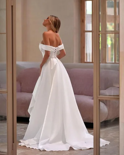 Vista 3 de Vestidos de fiesta de sirena para mujer, vestido de baile largo con hombros descubiertos, vestido de noche formal de satén con abertura