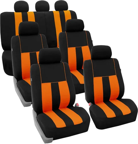 Vista 24 de FH Group Juego completo de fundas de asiento de coche de tres filas a rayas, compatible con bolsas de aire y listas para dividir, ajuste universal