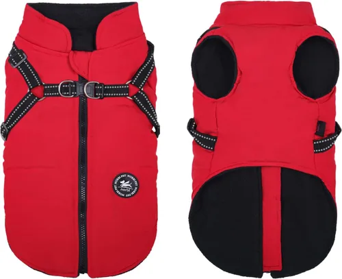 Vista 8 de Norbi - Chaqueta cálida para mascotas, arnés de chaleco para perros pequeños, abrigo de invierno 2 en 1 para cachorros, abrigo para clima frío XS