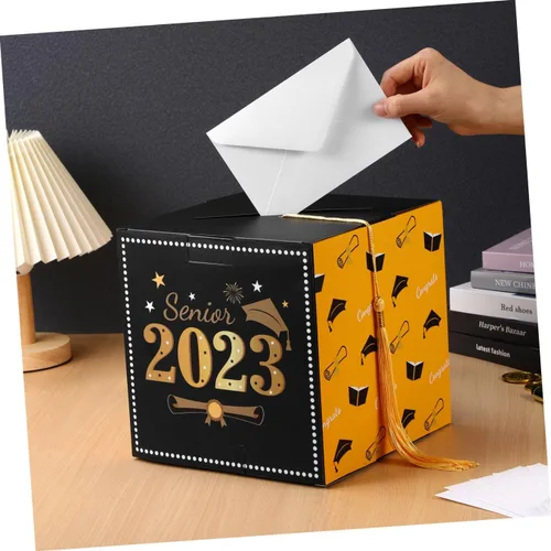 Vista 4 de ABOOFAN Caja de tarjetas de graduación 2023, caja de tarjetas de regalo de felicitaciones graduadas con borla para decoraciones de fiesta