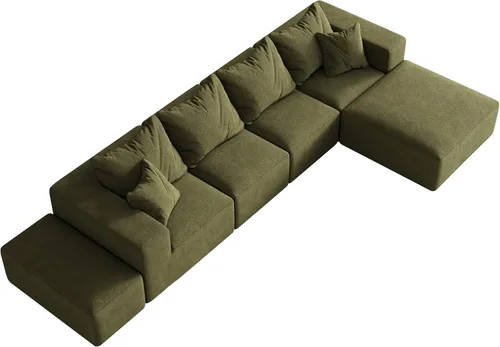 Vista 4 de Juego de sofá modular modular en forma de L de 132 pulgadas, sofá de nube sin hueso, sofá seccional convertible con almohadas, juegos de muebles