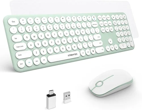 Vista 10 de Combo de teclado y mouse inalámbricos de 2.4G de tamaño completo, ultradelgado, silencioso, lindo, para computadora con receptor USB para Windows