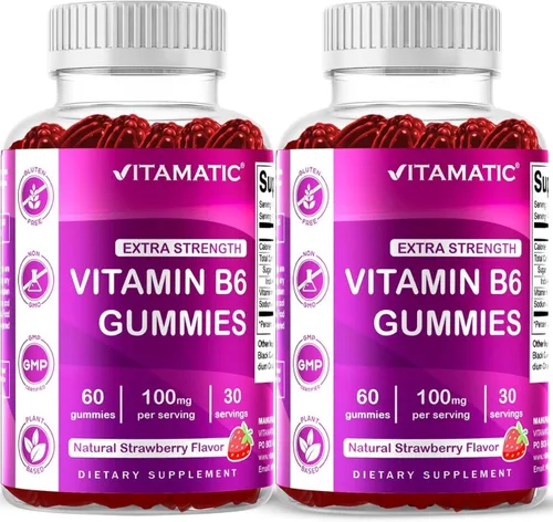 Vista 10 de Vitamatic Vitamina B6 100mg - Sabor a Bayas - 60 Gomitas a Base de Pectina - Apoya el Sistema Nervioso