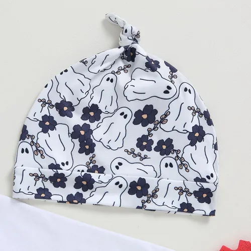 Vista 4 de Ropa de bebé de Halloween para niño y niña, fantasma, manga larga, mameluco, pantalones, diadema, sombrero, recién nacido, trajes de otoño