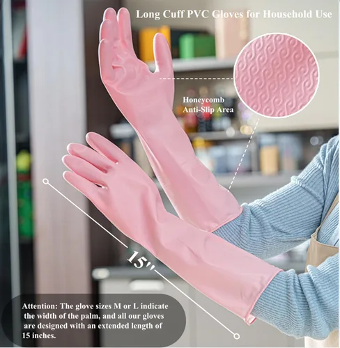 Vista 6 de 3 pares de guantes duraderos para lavar platos sin látex, puño de 15 pulgadas de largo, ideales para limpieza de cocina, lavandería, jardinería