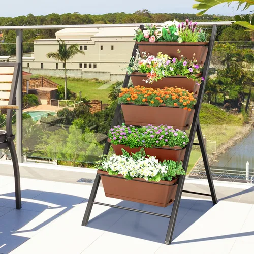 Vista 2 de S AFSTAR Macetero vertical de 5 niveles, cama de jardín elevada de 5 capas con 5 jardineras desmontables y marco de metal, contenedores elevados