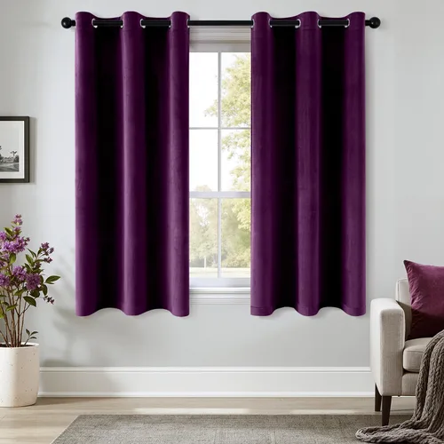 Vista 77 de ANRODUO Cortinas de terciopelo beige de 45 pulgadas de largo, opacas con aislamiento térmico insonorizado, cortinas de privacidad para oscurecer