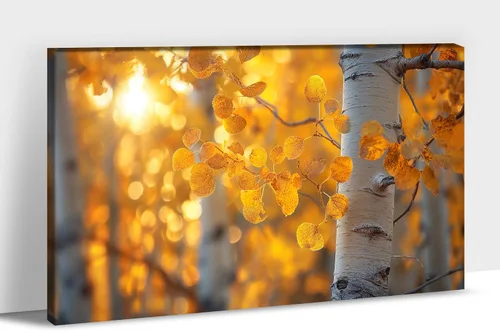 Vista 29 de UZMKM Lienzo decorativo de abedul para pared, pintura de bosque otoñal, imagen panorámica de paisaje, vista de la naturaleza amarilla, obra de arte