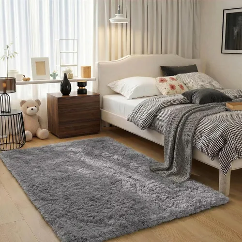 Vista 18 de junovo Alfombra de área lavable y antideslizante, alfombras de área pequeñas y esponjosas, alfombra peluda para sala de estar, alfombra suave