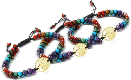 Vista 5 de PESOENTH 7 pulseras de cristal curativo para mujer, piedras preciosas naturales, yoga, reiki, chakras, piedras de ansiedad, árbol de la vida