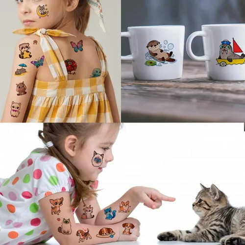 Vista 4 de CHARLENT 36 hojas de tatuajes temporales de animales para niños 232 Mixed Cute Animals Tattoo Stickers for Boys Girls Birthday Party