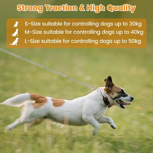 Vista 13 de PETTOM Correa de cadena de metal para perros, cuerda de acero resistente a prueba de mordidas con mango acolchado para perros medianos y grandes