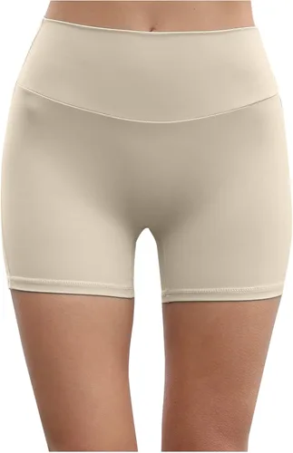 Vista 4 de DASAYO Pantalones cortos de yoga de cintura alta para mujer, pantalones cortos elásticos con bolsillos, pantalones cortos de entrenamiento atléticos