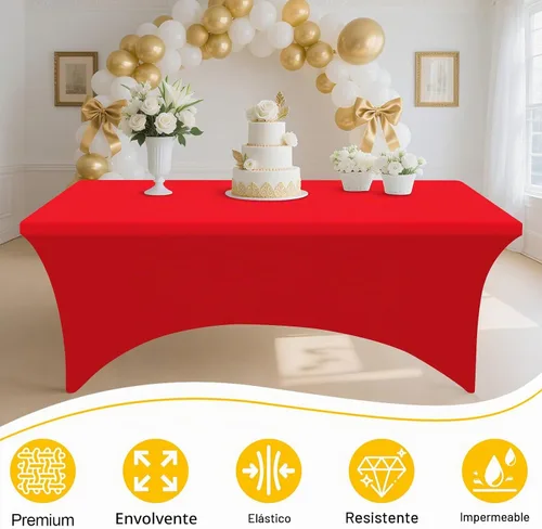 Vista 4 de Smiry Paquete de 2 manteles de elastano de 6 pies, manteles elásticos ajustables extensibles, lavables y sin arrugas, cubiertas rectangulares de Rojo