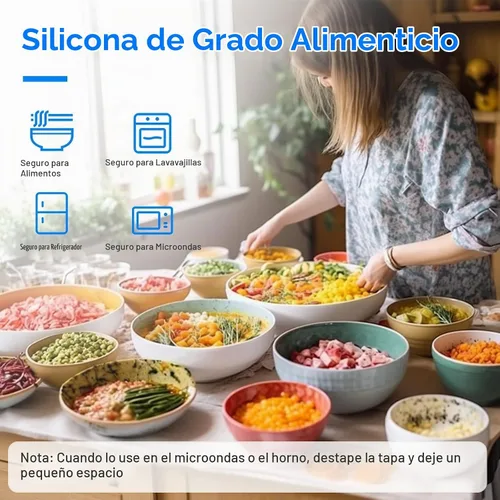 Vista 5 de 14 tapas elásticas de silicona reutilizables de alta calidad para almacenamiento de alimentos, fundas elásticas flexibles y resistentes al calor